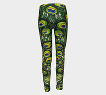 Load image into Gallery viewer, Peacock Feathers Youth Leggings Sizes for Age 4-12