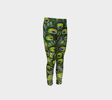 Load image into Gallery viewer, Peacock Feathers Youth Leggings Sizes for Age 4-12
