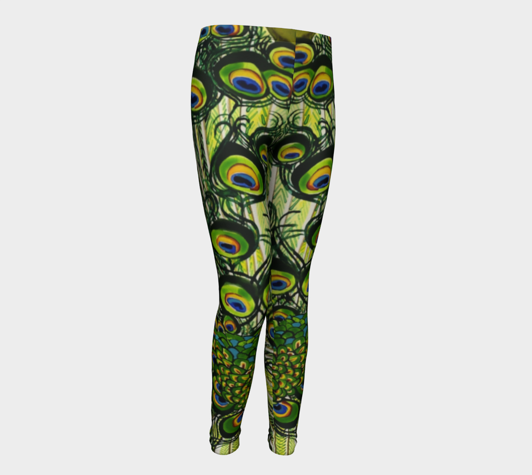 Peacock Feathers Youth Leggings Sizes for Age 4-12