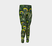 Load image into Gallery viewer, Peacock Feathers Youth Leggings Sizes for Age 4-12
